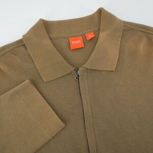 Hugo Boss Polo Shirt Brown Quarter Zip Long Sleeve Mens Large - Flaws